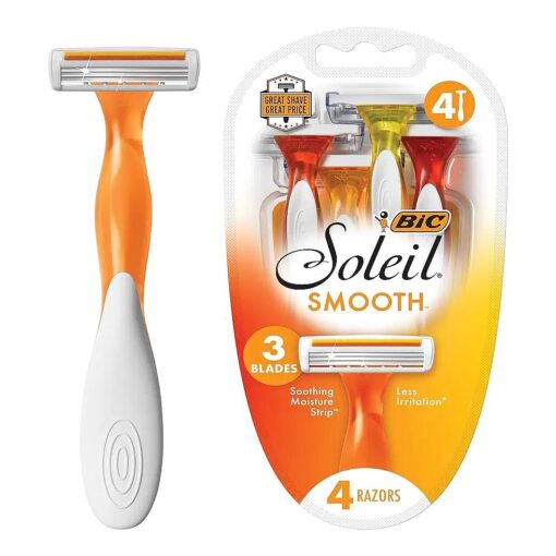 BIC Soleil Smooth Women 's Disposable Razors, 3 Blades With Moisture Strip For a Silky Smooth Shave, 4 Count ( Pack of 6 ) ( 24 Razors )