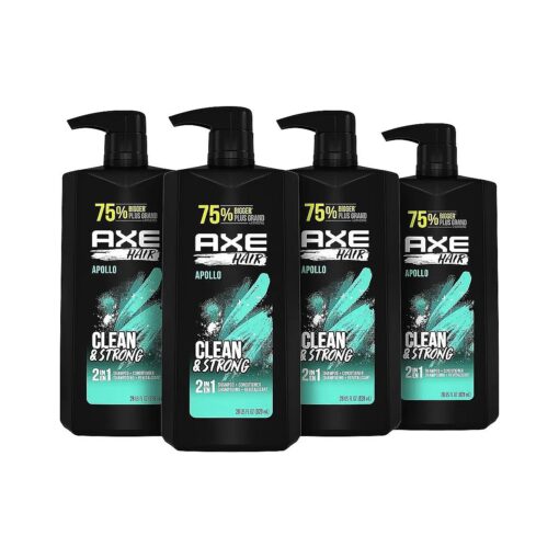 AXE Wash & Care 2-in-1 Shampoo & Conditioner Apollo Wash & Care 4 Count for Clean & Strong Hair Sage & Cedarwood 100 % Recycled Bottle 28 oz