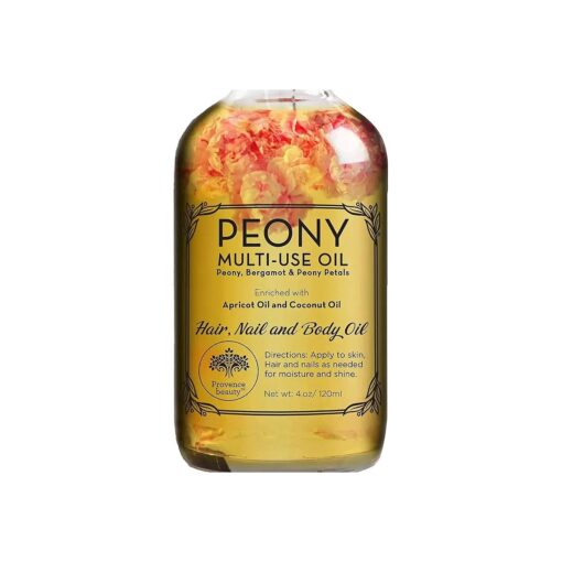 Peony Multi-Use Oil for Face, Body and Hair - Organic Blend of Apricot, Vitamin E and Sweet Almond Oil Moisturizer for Dry Skin, Scalp & Nails - Rose Petals & Bergamot Essential Oil - 4 Fl Oz