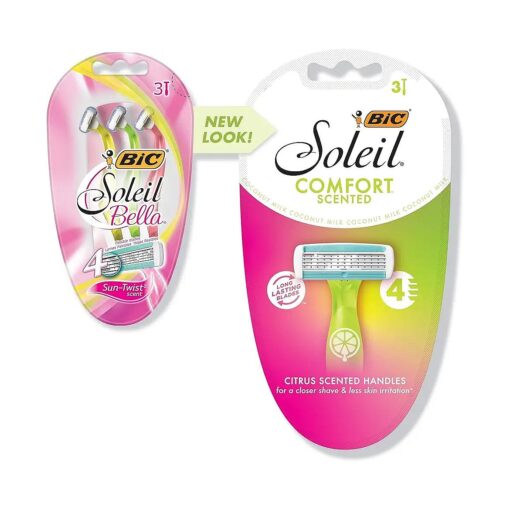 BIC Soleil Comfort, 4 Flexible Blades and Comfortable Grip, Disposable Razors for Women, Assorted Colors, 3-Count