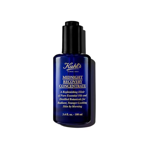 Kiehl 's Midnight Recovery Concentrate Moisturizing Face Oil, Lightweight Facial Serum, Restores Skin Radiance Overnight, Reduces Fine Lines, Refines Skin Texture, 99.4 % Naturally Derived - 3.4 fl oz