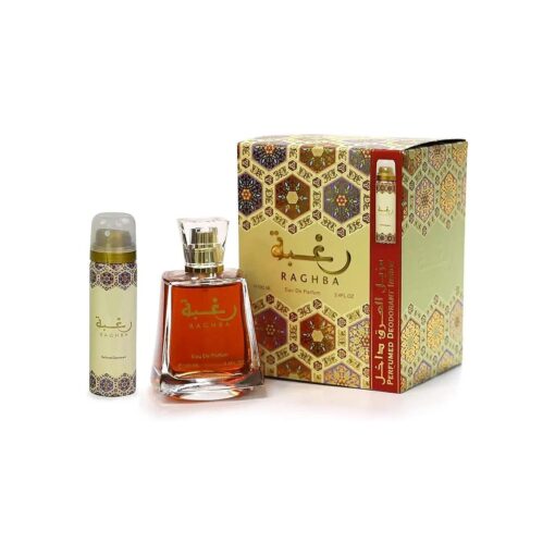 Lattafa Raghba 2-Piece Set for Men, ( 3.4 Oz Eau De Parfum Spray + 1.7 Oz Perfumed Deodorant Spray )