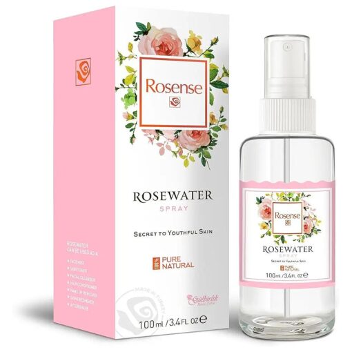 Rosense Glass Bottle Rosewater Hydrating Facial Toner/Rose Water Face Mist 3.4 Oz