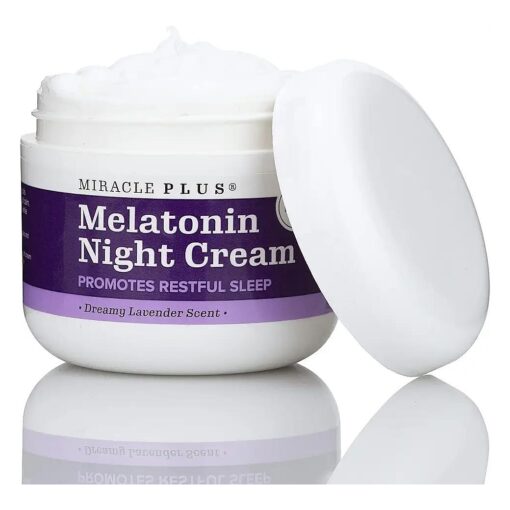 Miracle Plus Melatonin Sleep Night Cream W/Lavender & Chamomile, Massage Melatonin Skin Care Topical Night Lotion Into Skin To Help Promote Better Rest, Ease Jet Lag, & Regulate Sleep Patterns, 4 Oz