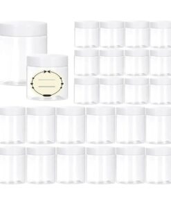 TUZAZO 24 Pack Empty Plastic Slime Containers with Lids and Labels - 12pcs 8 OZ and 12pcs 4 OZ Small Plastic Jars for Lotion, Cream, Ointments, Makeup, Glitters, Samples, Travel Storage