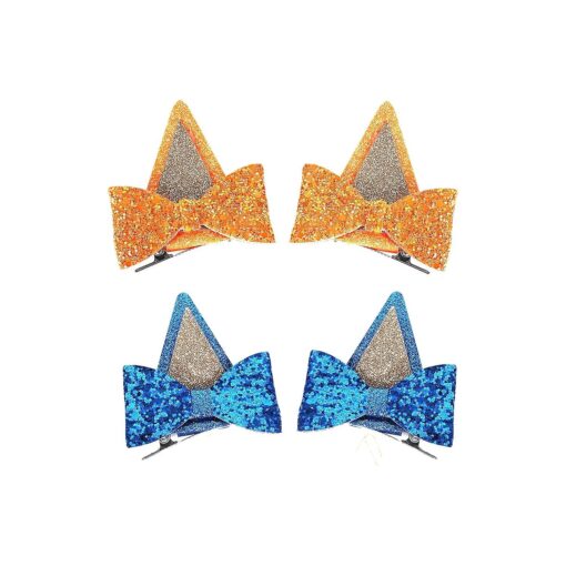 Blue Ears Hair Clips, 4 PCS Hair Pin Barrettes Hair Accessories for Halloween Costume Birthday Decorations Theme Party Supplies Cosplay ( Blue+Orange )