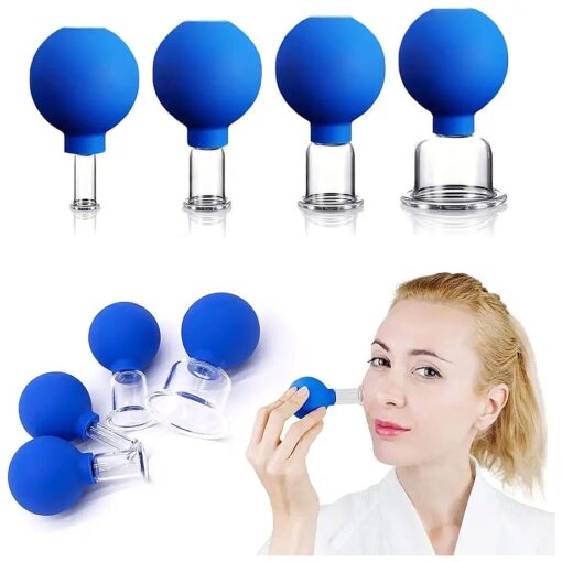 4 PCS Glass Facial Cupping Set | Silicone Vacuum Suction | Cupping Massage Therapy | A Kit for Anti Cellulite, Anti Wrinkle and Instantly Ageless Skin | for Eyes, Face and Body