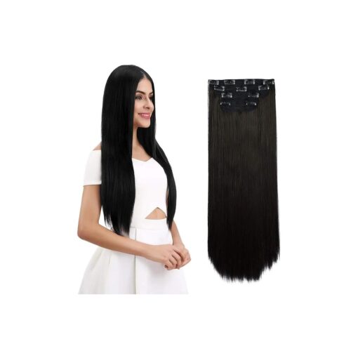 REECHO 26" Straight Super Long 4 PCS Set Thick Clip in on Hair Extensions Black Brown