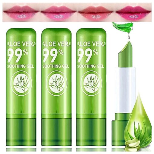 4 Pack Aloe Vera Lipstick, Long Wear Nourishing Lip stick, Waterproof Moisturizing Color Changing Lip Balm Lipstick, Lip Gloss, Magic Temp Color Change Matte Lip Gloss Makeup