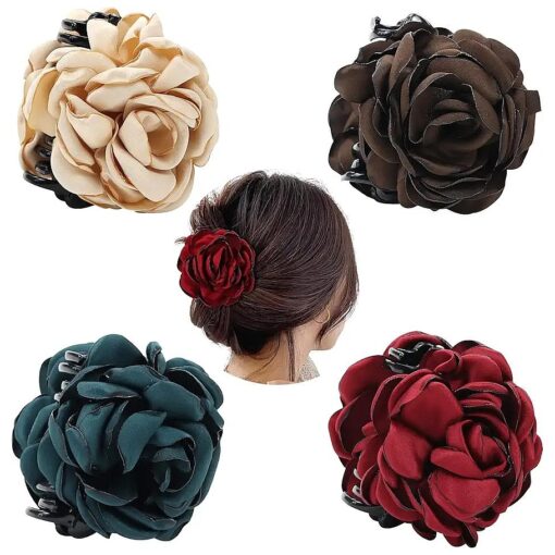 4 Pack Solid Rose Floral Flower Hair Claws Clips Clamps Hairpins Hair Bun Updo Holders Accessories for Women Girls