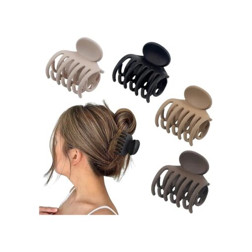 Medium Hair Clips for Thin Fine Hair, 1.5" Small Claw Hair Clips for Women and Girls, Matte Double Row Jaw Clip Non Slip Hair Claw Neutral Color ( 4 pack )