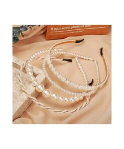 BEAYFILY 4 Pack Pearls Fashion Headbands, White Artificial Pearl Rhinestones Hairbands, Bridal Hair Hoop Party Wedding Hair Accessories for Women Girls