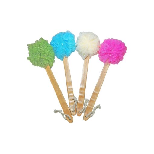 4 Pack Shower Loofah Body & Back Scrubber - Exfoliating Loofah luffa loofa Bath Brush On a Stick - with Long Wooden Handle Back Brush for Men & Women - Easy Reach Body Wash & Lotion Applicator