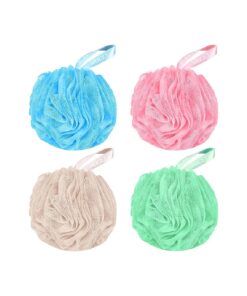 4 Pack Shower Loofah Sponge, 4 Bright Color 60G Bath Sponge, Exfoliate, Cleanse, Soothe Skin