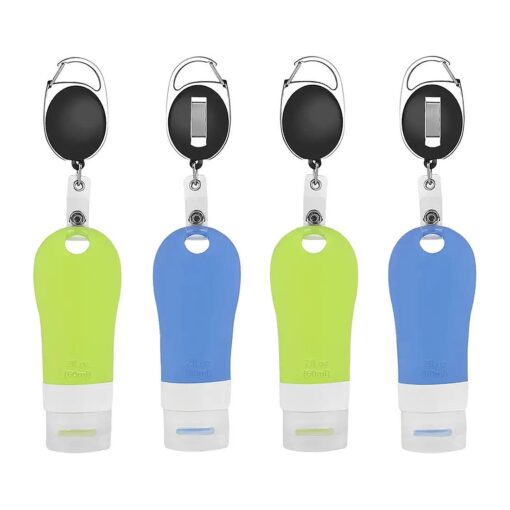 Portable Silicone Travel Bottles 4 Pack, Squeezable Empty Bottles, Refillable Travel Bottles for Toiletries, Shampoo, Cosmetic Containers with Stretchable Lanyard ( 2oz )