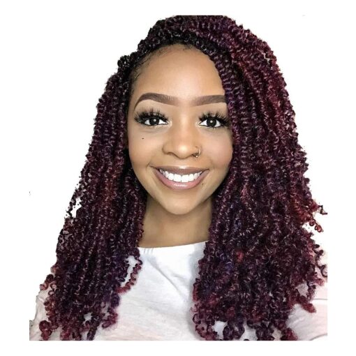 4 pack spring twist crochet braiding hair Ombre Colors Synthetic Hair Extension ( Dark Light wine )