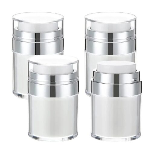 4 Pack Empty Airless Pump Jar Acrylic Airless Cosmetic Container Portable Refillable Travel Size Cream Jar Vacuum Bottle Lotion Jar with Pump Lid for Skincare Cream, White ( 3.5 oz )