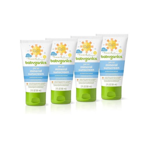 Babyganics SPF 50 Travel Size All Mineral Baby Sunscreen Lotion | UVA UVB Protection | Water Resistant, 2 Fl Oz ( Pack of 4 ) Packaging may vary