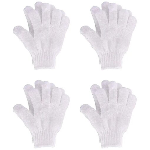 4 Pairs Shower Gloves Scrubbing Gloves Dual-sided Exfoliating Glove Body Bath Scrubs, White