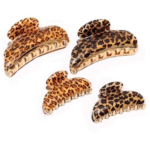 4 Pcs Hair Claw Banana Clips tortoise Shell Claw Hair Clip, Large Size Leopard print Celluloid French Design Vintage Barrettes for Women