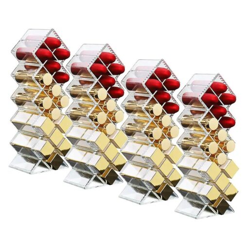 Cedilis 4 Pack Acrylic Lipstick Holder Organizer, 64 Slot Clear Lip Gloss Storage Organizer, Fish Shape Lipstick Display Stand Tower for Cosmetic Makeup and Dresser Display