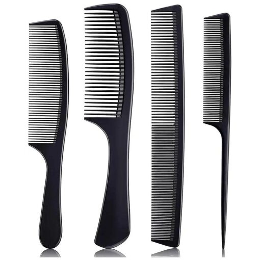 4 Pieces Combs for Women and Man, Premium Black Carbon Fiber Hair Comb Set for Teasing and Parting, Professional Combs for Hair Stylist, Fine and Wide Tooth Styling Comb for All Hair Types