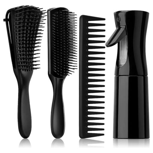 Hommtina 4pcs Detangling Brush Set Getting Shine and Makes Hair Smooth, Curly Hair Brush for Adult & Kids Wet or Dry Hair ( 3 PCS, Black+Black )