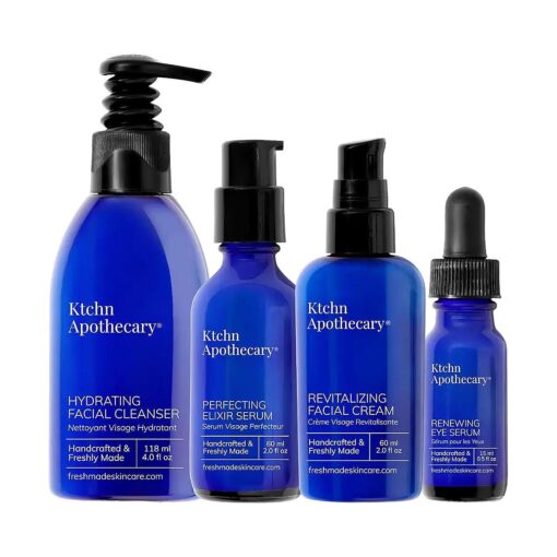 Fresh-Made Skincare, Natural Anti-Aging 4-Piece Face Set, Full-Size Hydrating Cleanser + Perfecting Serum + Revitalizing Cream + Eye Serum, All Skin Types, Women & Men ( $ 165 Value )