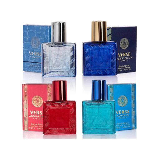 NovoGlow Verse Mini 4-Piece Fragrance Set for Men - Aromatic, Floral, Oriental & Woody Notes - Individually Boxed 25ml Eau De Parfum