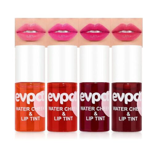 evpct 4Pcs Apple Strawberry Watermelon Cherry Korean Water Pink Red Lip Tint Lip Inks Stain Set for Lips Cheeks Long Wear tintas de labios tinte para labios tinta de labios de larga duracion duracion