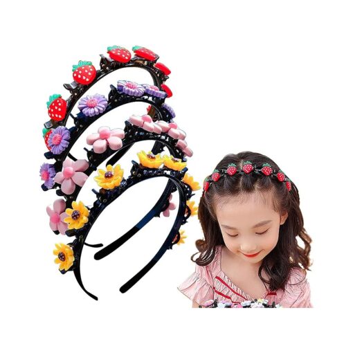 Sweet Princess Hairstyle Hairpin for Girl, Double Layer Headbands with Clips Twist Plait, Fashion Hair Hoops Cute Double Bangs Hairpin Headbands for Women Girls 4Pcs