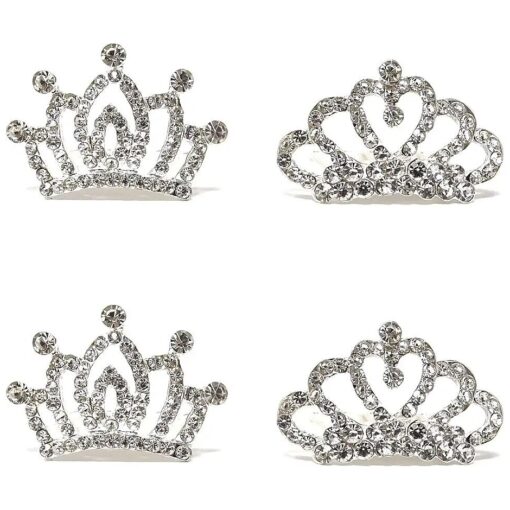 Honbay 4PCS Mini Crystal Rhinestone Crown Hair Comb Princess Tiara Comb, 1.7x1.5x0.9inch