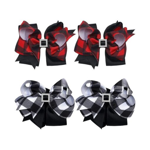 4 Pieces Christmas Plaid Hair Clip Red And Black Bow Clip Christmas Checkered Bow Clip Buffalo Plaid Bow Hairpin Plaid Alligator Hair Clips Hair Accessories for Women Girls Hair Styling