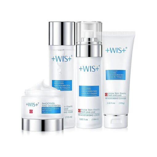 WIS Moisturizing 4-Piece Skin Care Set with Facial Cleanser, Toner, Lotion, Cream for Daily Cleansing Refreshing Skin Beauty Gift for Ladies Anti Aging Skin Care Kit for Women & Men Shipping from USA