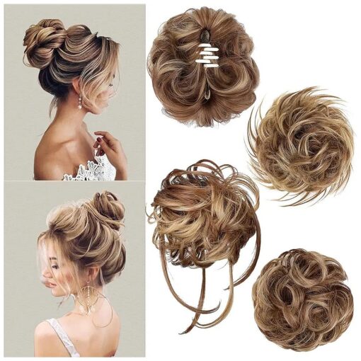 4 Pcs Messy Hair Bun Hairpiece Fake Hair Bun Messy Bun Scrunchie Hair Pieces for Updos Bun Wig Hair Extensions Pieces for Women