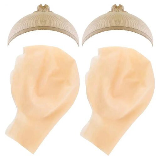 WXJ13 2 PCS Makeup Latex Bald Caps and 2 PCS Nylon Wig Caps for Costume Party Adult Costume Accessory