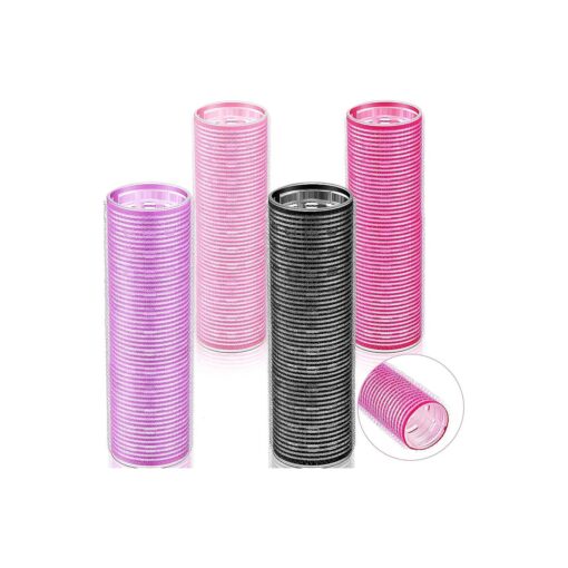 4 Pieces Hair Rollers Self Grip Roller Bangs Aluminium Core Curler Roller Hairdressing Curler for Long Hair Bang Roller Women Hairstyle ( Rose Red, Light Pink, Purple, Black, 4.1 x 1.2 Inch )