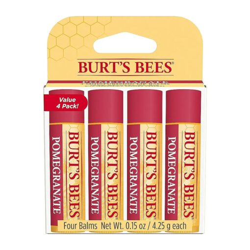 Burt 's Bees Lip Balm - Pomegranate, Lip Moisturizer With Responsibly Sourced Beeswax, Tint-Free, Natural Origin Conditioning Lip Treatment, 4 Tubes, 0.15 oz .