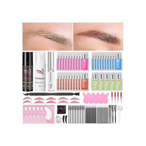 Brow Lamination with Brown Color Kit, Lash Lift & Eyebrow 4 IN 1 Brown Coloring Make Eyelash Perm Voluminous and Curl for Salon & Home Lasts up to 6 Weeks ( Brown )