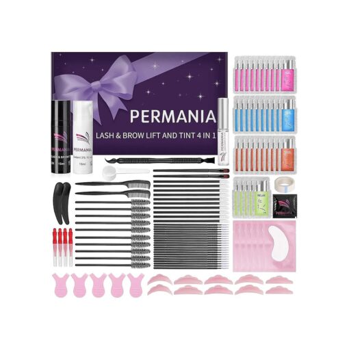 PERMANIA Lash Lift Kit with Black Color, Eyelash & Brow Lamination 4 IN 1 Black Color Make Lash Perm Voluminous and Curl for Salon & Home ( Black )