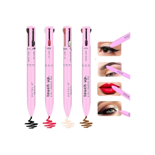 4 in 1 Makeup Pen - Refillable Makeup Pen for Easy Travel - Portable Makeup Set with Colored Eyeliner, Brow & Lip Liner & Highlighter - Cruelty-Free Beauty, Paraben-Free Makeup Pen