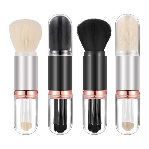 2 Sets Retractable Makeup Brush Small Mini Makeup Brush Travel Set 4 in 1 Travel Lip Brush Foundation Blending Powder Brush Retractable Mini Facial Cosmetic Makeup Brush Set ( Black, White )