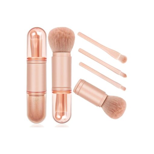 Travel Makeup Brushes Set : 4 in 1 Mini Cute Makeup Brush Retractable Professional Foundation Blending Powder Eye Shadow Brush for Women Facial Cosmetics Makeup Brush Set