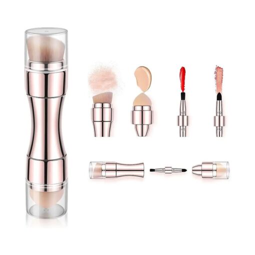 Bling Toman 4 in 1 Travel Size Makeup Brushes Set, Eyeshadow Eye Lip Face Concealing Blush Foundation Brush Brochas De Maquillaje Mini Makeup Brush ( rose gold brush )