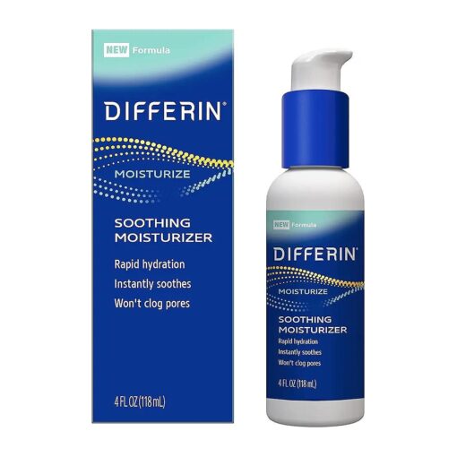 Differin Face Moisturizer, Soothing Lotion for Face and Body, Gentle Skin Care for Acne Prone Sensitive Skin, 4 oz ( Packaging May Vary )