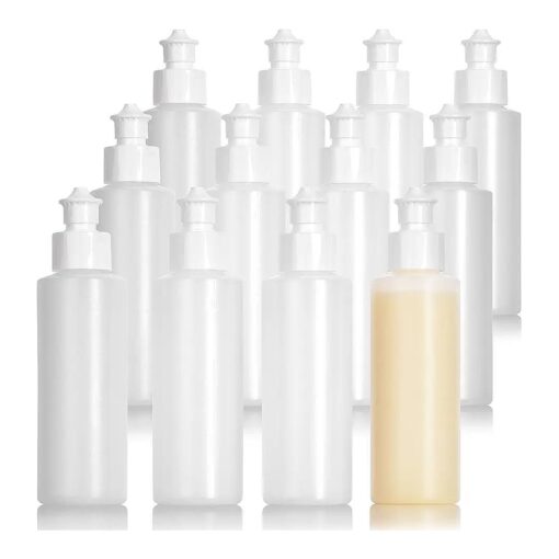 JUVITUS 4 oz Clear Natural Refillable Plastic Squeeze Bottle Dispenser with White Push Pull Cap Dispense ( 12 pack )