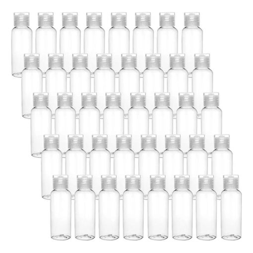 Bekith 40 Pack 1 oz Plastic Empty Bottles with Flip Cap, Small Refillable Travel Bottles Leak Proof Travel Size Containers for Shampoo, Liquid Body Soap, Lotion