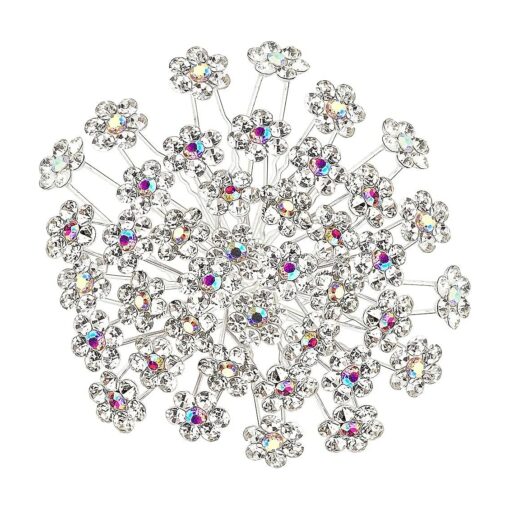 BETITETO Rhinestone Flower Hair Pins, 40 Pcs U-Shaped Crystal Party Wedding Bridal Hair Accessories for Women Girls ( White )