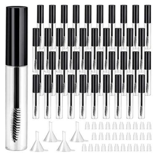 40 Pieces 10 ml Empty Mascara Tubes Eyelash Wand Refillable Clear Bottles Eyelash Cream Container Bottle with 4 Pieces Transparent Funnels Transferring Castor Oil for DIY Cosmetics ( Black )