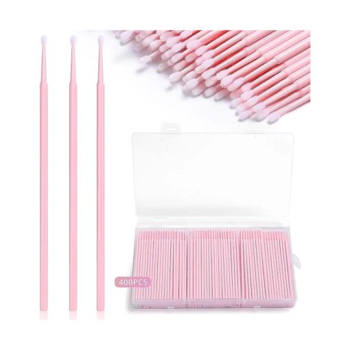 400 Pcs Micro Applicator Brushes, JASSINS Microswabs for eyelash extensions, Disposable 2mm Precision Mascara swab, For Cleaning and Applying Makeup ( Light pink )